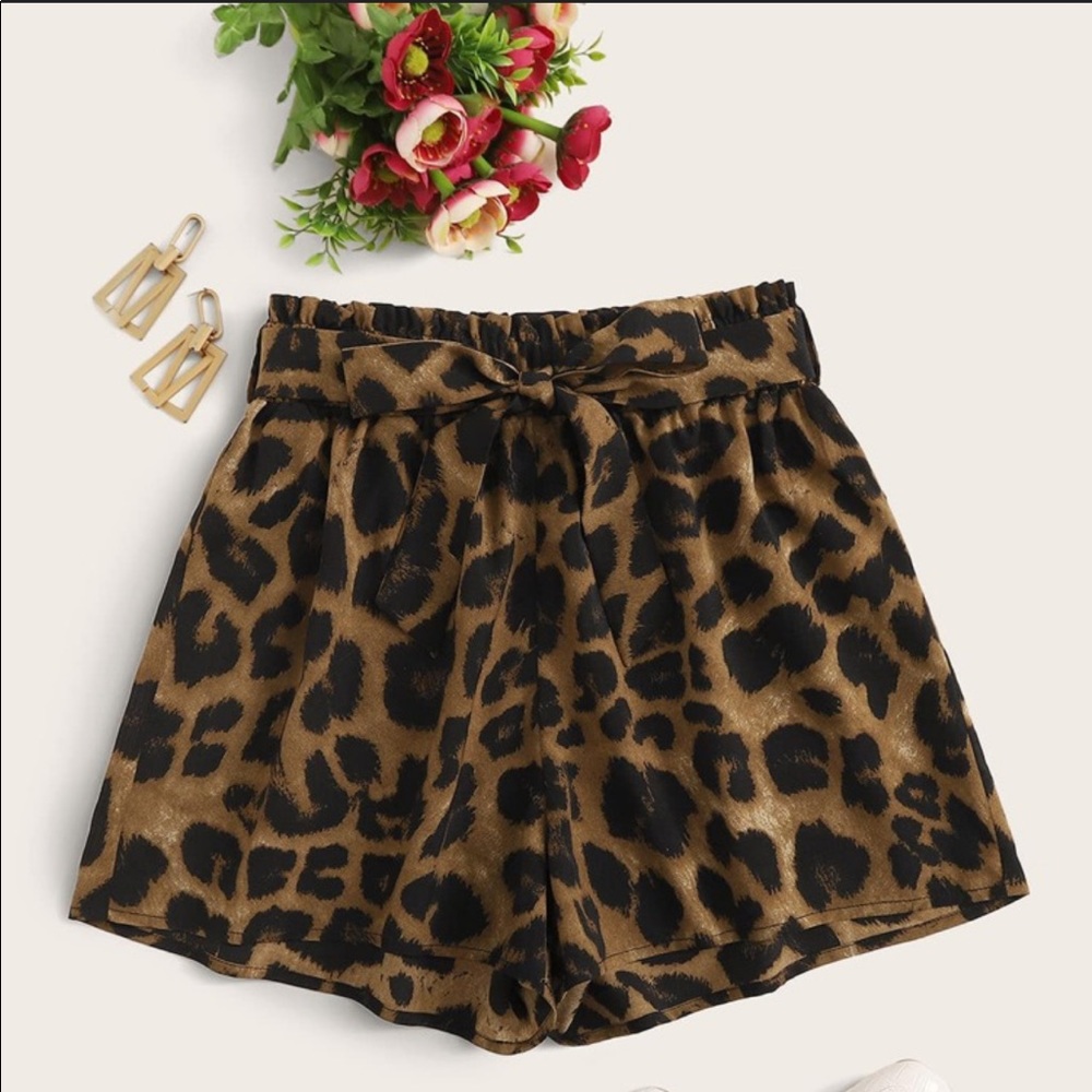 Leopard Belted Wide Leg Shorts